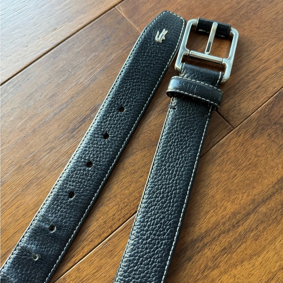[Lacoste] Black Leather Belt with Crocodile Logo - Picture 3 of 4